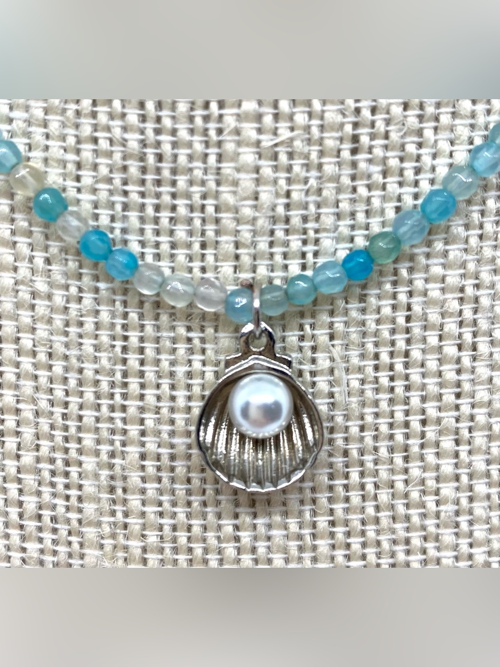 Blue Beaded Necklace Silver Pearl Charm Boho Y2K Fairy Festival Coastal Beach - Picture 4 of 12